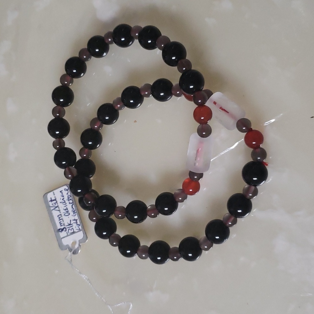 Natural Black Obsidian 8mm 2pcs light gemstone.